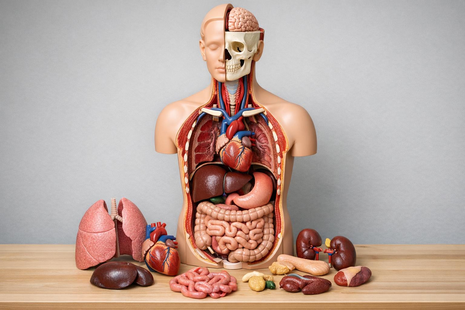 Model anatomiczny ludzkiego tułowia z wyjmowanymi narządami